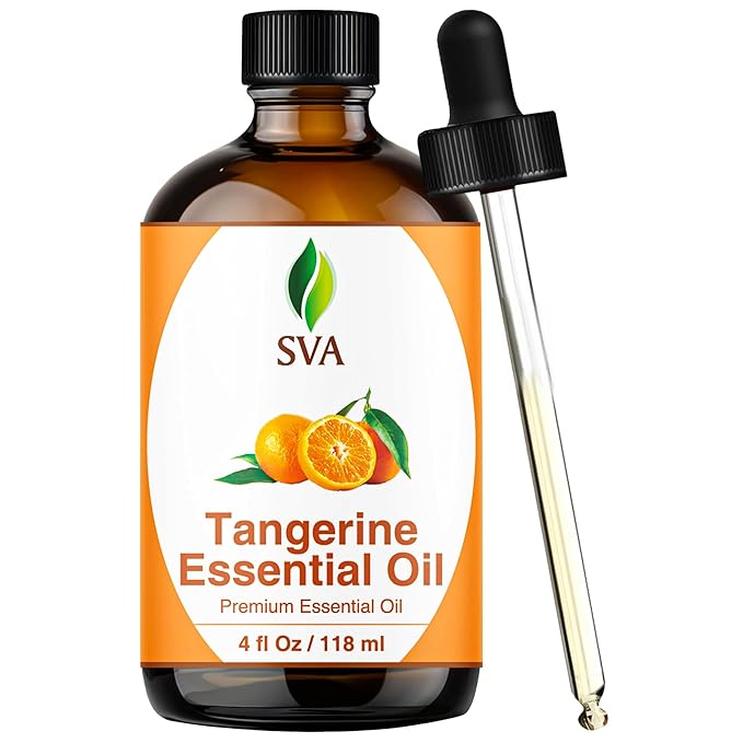 SVA Tangerine Essential Oil – 4 Fl Oz – 100% Natural Tangerine Oil - for Diffuser, Hair Care, Face, Skin Care, Aromatherapy, Scalp and Body Massage, Soap and Candle Making – with Dropper