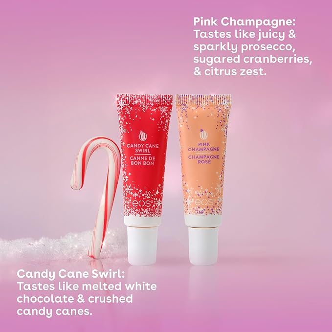 eos Holiday 24H Moisture Super Balm Gift Set, Pink Champagne & Candy Cane Swirl, Limited Edition, Stocking Stuffers, Holiday Lip Mask, 0.35 fl oz, 2-pack