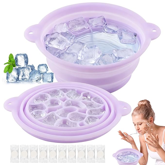Face Bowl for Ice with Built-In Ice Tray, Collapsible Silicone Facial Ices Bath Bowl for Cold Plunge Therapys, Skin Tightening & Acne Relief, Portable Spa Tool for Home Travel (COLOR:purple)