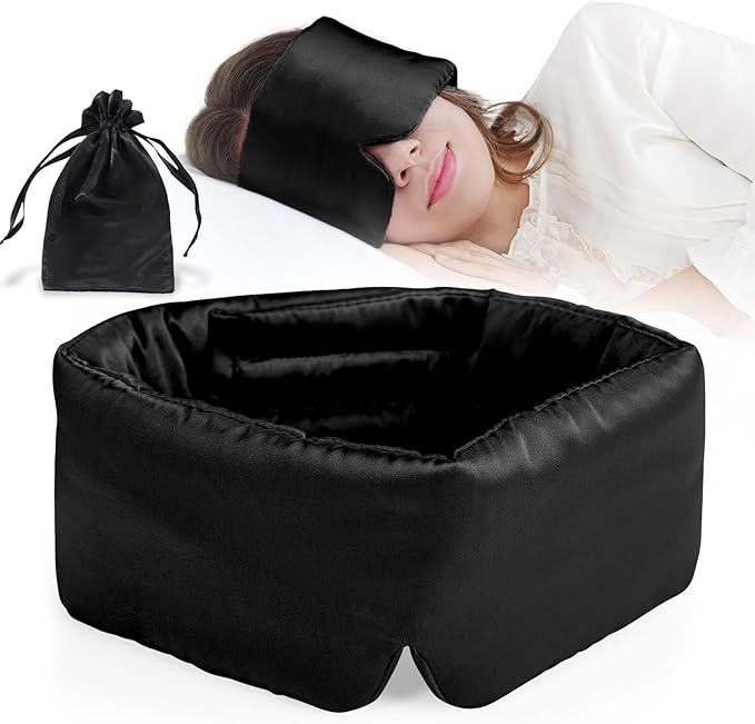 100% Mulberry Silk Sleep Mask, Comfortable Soft for Deep Sleeping, Blackout Effect, Adjustable Length, Eye Masks for Sleep Women and Man, Travel&Office&Daily use (Black)