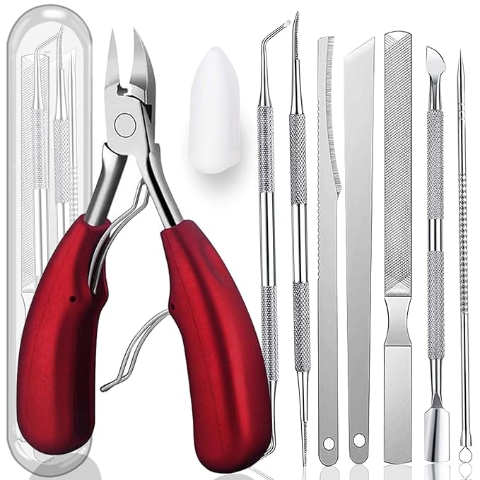 10PCS Toenail Clippers Tool, Ingrown toenail Tool, Professional Thick & Ingrown Toe Nail Clippers for Men & Seniors(red)