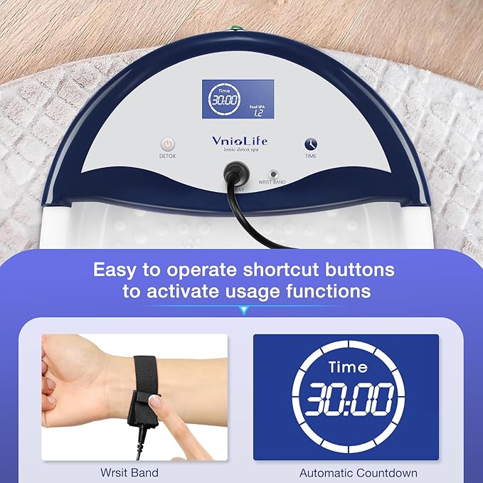 Ionic Foot Detox Machine,Detox Foot Bath Machine, Foot Spa with Epsom Salt, 2 Array Plates, Timer, Wristband & Large LCD, Foot Massage Basin for Home Hydrotherapy