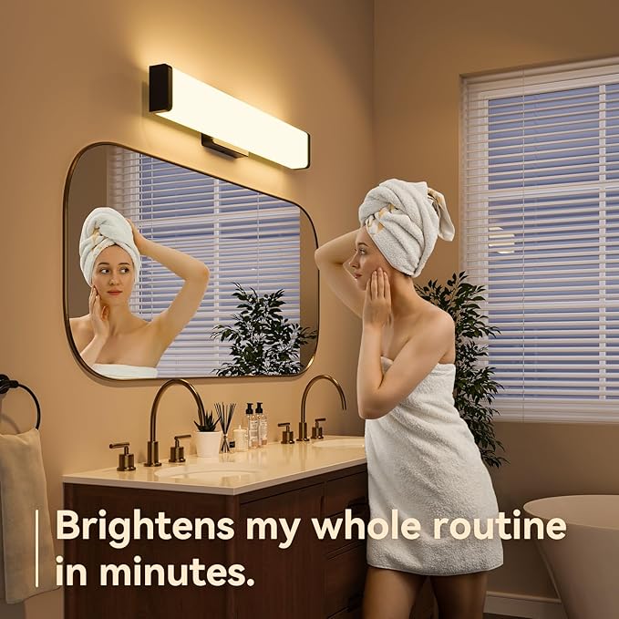 Amico Bathroom Vanity Light Over Mirror 24 inch, Dimmable 5CCT Led Vanity Lights for Bathroom, Modern Black Wall Light-ETL Certificated