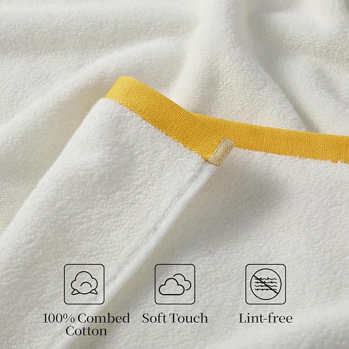 REDKISS 6 Piece Luxury Bath Towel Set, 2 Bath Towels, 2 Hand Towels, 2 Washcloths, 100% Cotton Ultra Soft Highly Absorbent Quick Dry Towels for Bathroom, Gym, Spa, Hotel, White