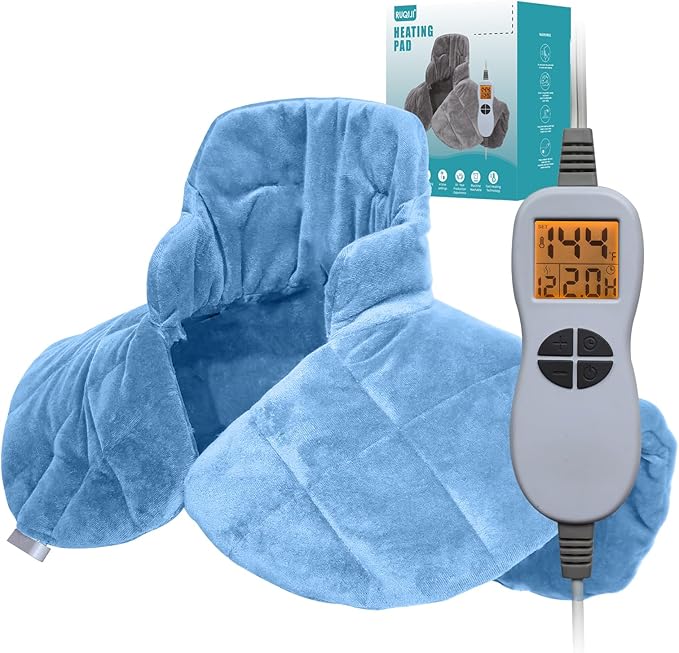 Ruqiji 19" x 24" Weighted Neck&Shoulder Heating Pad, 2.5lbs with 12 Temperature Settings&Countdown Timer,Pain Relief for Neck/Shoulders/Menstrual Pain(Light Blue)