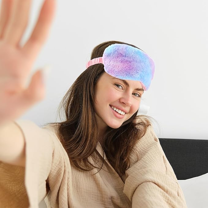 2 Pack Plush Sleeping Eye Mask Soft Plush Eye Mask Fuffy Eye Cover Comfortable Sleep Mask Blindfold Rainbow Faux Fur Eye Shade for Women, Men and Kids Travel Nap Sleeping