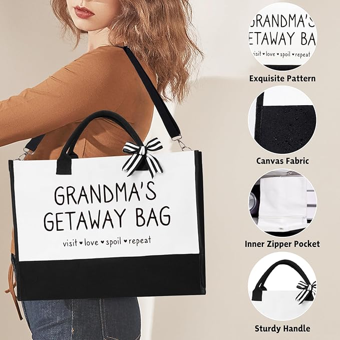 iAOVUEBY Grandma Gifts - Birthday Mothers Day Gifts for Grandma, Canvas Tote Bag Makeup Bag Tumbler Gift Set from Granddaughter Grandson Grandchildren, Thanksgiving Ideas Gift for Grandmother