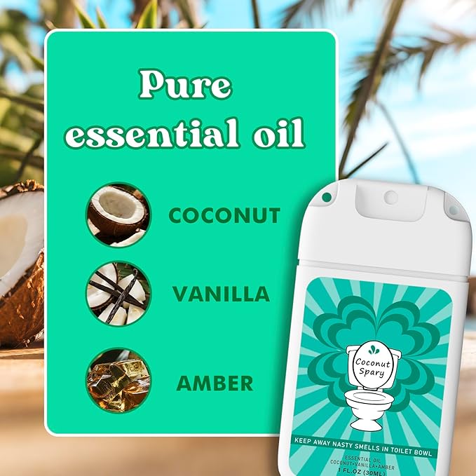 Toilet Spray for Poop Odor Eliminator, Pocket Travel Size Toiletries, Air Freshener Spray for Bathroom, Each 1 FL.OZ, 3 Pack, Ocean Coconut Eucalyptus Scent
