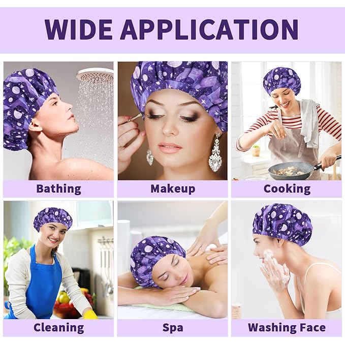 1 PCS Shower Cap, Double Layer & Adjustable Bathing Cap for Shower, Extra Large Reusable Hair Cap for Women, Waterproof Exterior & EVA Lining, Oversized Design for All Hair Lengths/Style