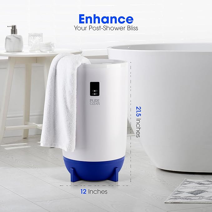 PureClean Towel Warmer Bucket, Portable Blanket Heater for Bathroom and Spa, Customizable Fragrance, Auto Shut-Off, Fits 2 Large Towels, Blankets and Bathrobes, LED Display, Adjustable Timer, Blue