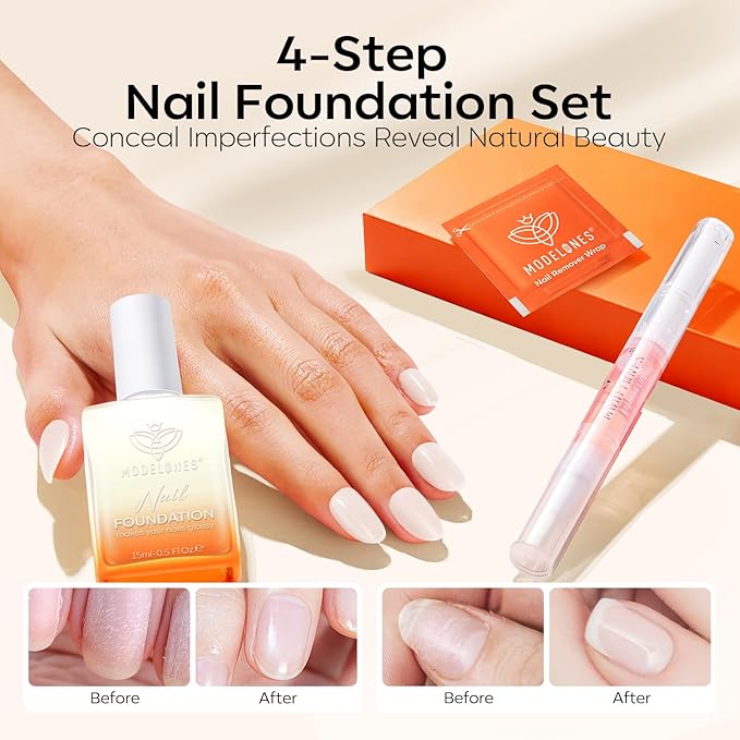Modelones Nail Strengthener Kits Milky White Nail Polish Remover Pads Cuticle Oil Pen for Nail Hardener for Damaged Nails Growth DIY Nail Manicure Kits 23 Pcs Nail Care Kits for Women 15 ml