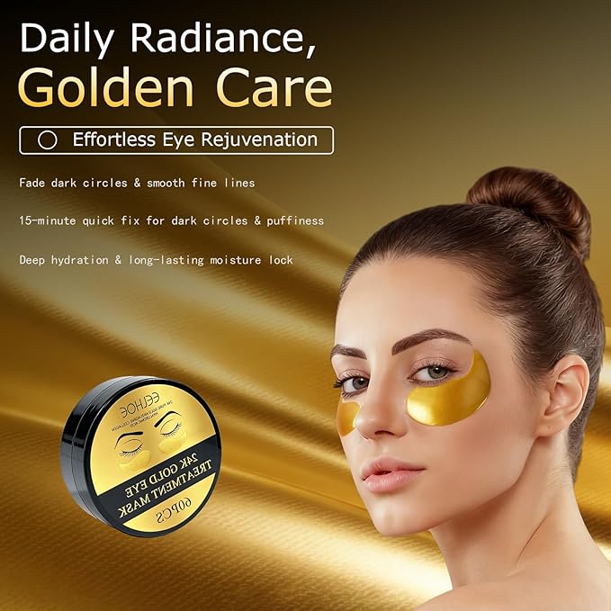 Under Eye Patches 120PCS, 24K Gold Collagen Eye Mask for Puffy Eyes & Dark Circles, Hydrating Eye Pads, Anti-Aging Under Eye Treatment to Smooth Fine Lines