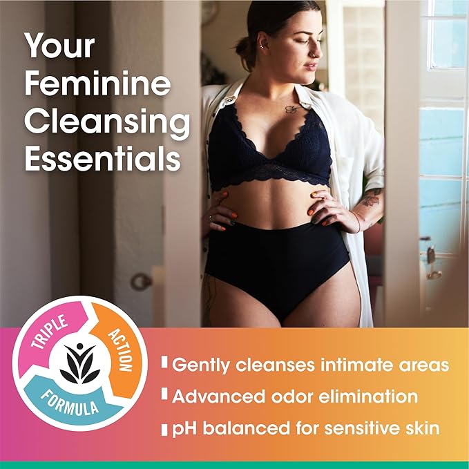 vH Essentials Daily Feminine Wash - 10 Fl Oz - Odor Eliminating Vaginal Wash with Tea Tree Oil, Prebiotics and Cranberry, gentle cleanser + pH balancing