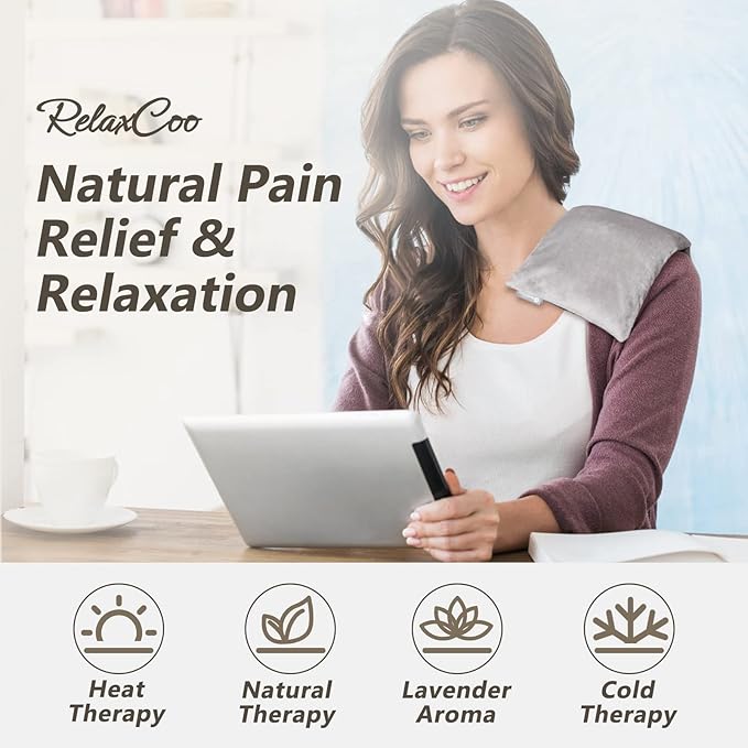 RelaxCoo Microwave Heating pad with Washable Cover 6 * 12" Microwavable Heat Pad for Neck Shoulder, Cramps, Back Pain Relief, Warm Compress Bean Bag Moist Heat Pack for Muscles, Joints, 2 Pack