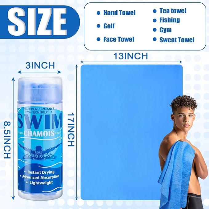 SmoothNovelty 2 Pack Swim Chamois Towel Water Absorbent Quick Dry Towel Shammy Chamois Cloth for Swimming Car Drying Diving Water Sports Beach Shower Pool Swimmer Gift