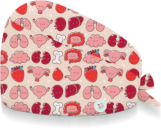 Adjustable Scrub Cap with Buttons & Sweatband, Working Hat with Elastic Tie Back, Unisex Nurse Surgical Caps for Women & Men