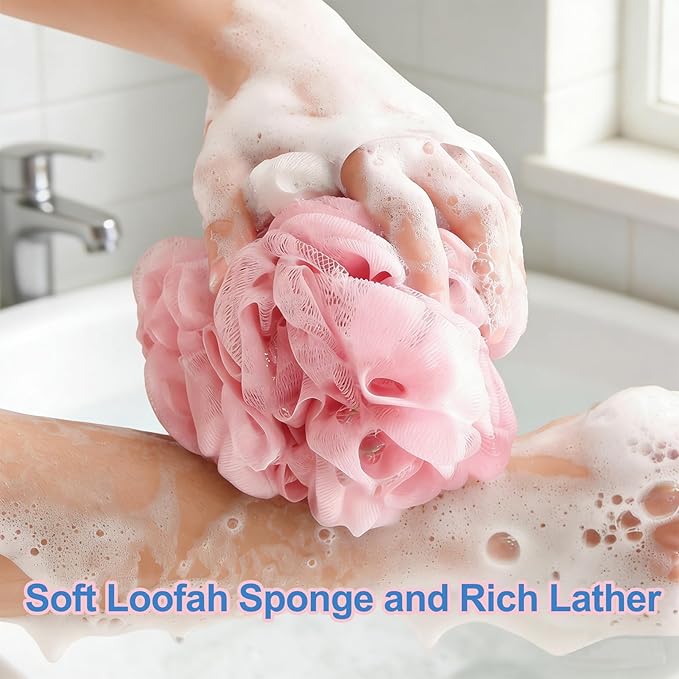 Loofah Sponge 4 Pack, 60G Soft Loofa Bath Sponges Luffa for Shower Women Kids Men