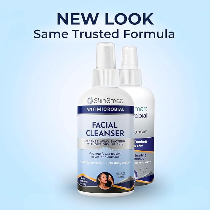 SkinSmart Antimicrobial Facial Cleanser for Breakouts & Blemishes; Hypochlorous Acid Formula Targets Bacteria to Reduce Skin Irritation and Flush Pores Clean, 8 oz Spray, All Ages & All Skin Types