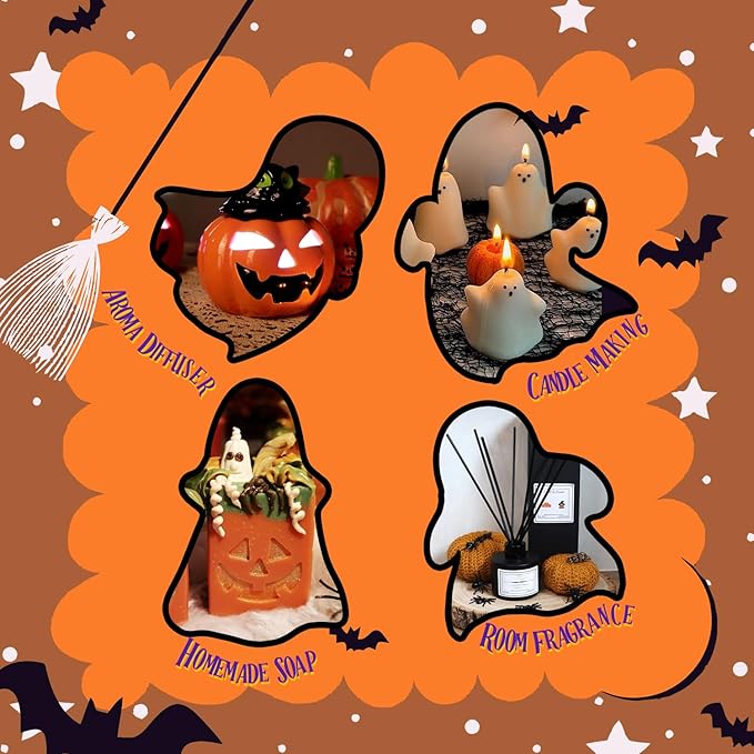 ARVIDSSON Halloween Fragrance Oils Set, Fall Essential Oils for Diffuser - Pumpkin Pie, Spiced Cider, Caramel Apple, Candy Corn, Snickerdoodle, Spooky Spices, Autumn Scented Oil Gift for Women