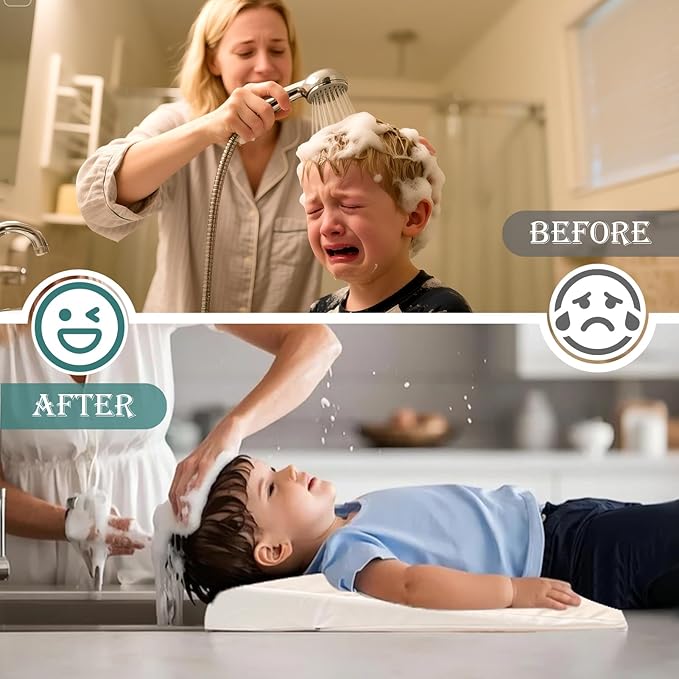 Wibeelee Hair Washing Station for Kids Waterproof Shampoo Foam Mat with Ergonomic Design Non Slip Bath Pillow Sink Soft Neck Support for Easy Hair Wash