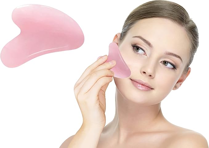 Rose Quartz Gua Sha and Jade Roller Set – Guasha Face Massage Tool Lymphatic Drainage Massager, Face Sculpting Tool for Facial Lifting & Tightening, Anti-Wrinkles, Anti-Aging & Skin Rejuvenation