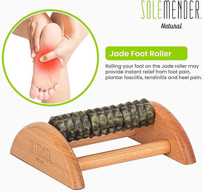 Natural Jade Foot Massager – Stress Relief, Muscle Relaxation and Improved Circulation – Wooden Foot Roller for Plantar Fasciitis, Neuropathy Pain and Deep Tissue Massage at Home