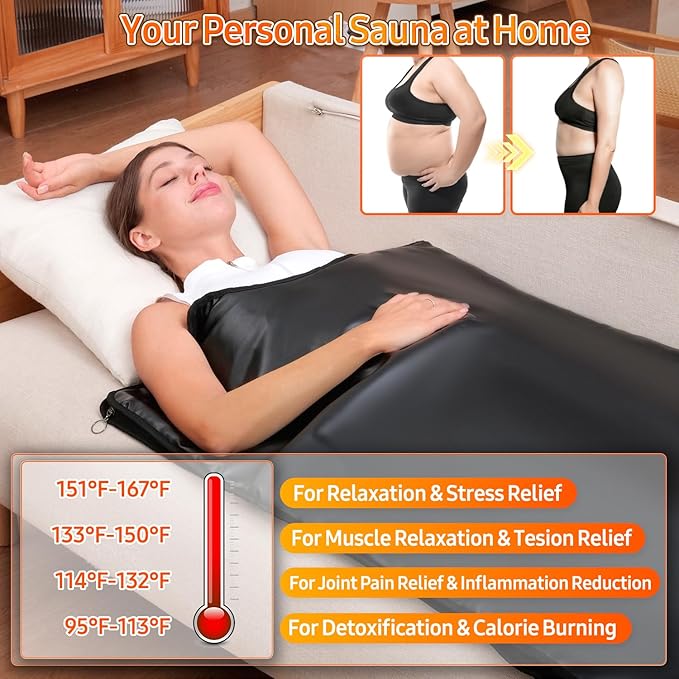 Infrared Sauna Blanket for Home: Portable Far Infrared Heating Blanket for Full Body Detox & Relaxation – Adjustable 95-167℉ & 20-60 Min Timer 71 x 31.5Inch Premium PU Leather