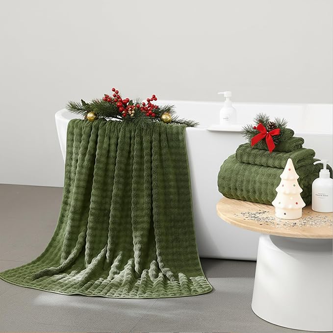 KBY Bath Towels Set of 2, Extra Large Bath Sheets 40X80 Inches,Quick Dry, Ultra Soft，Durable & Super Absorbent Oversized Bathroom Towel Sets for Adults, Gym, Spa, Pool & Hotel (Olive Green)
