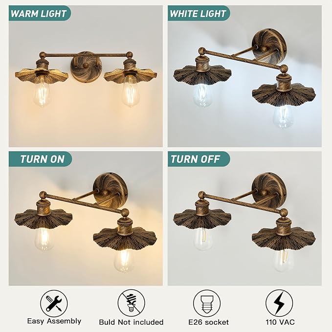 ZGLAOJT 2 Light Vintage Vanity Light Oil Rubbed Bronze Bathroom Light Fixtures Over Mirror.