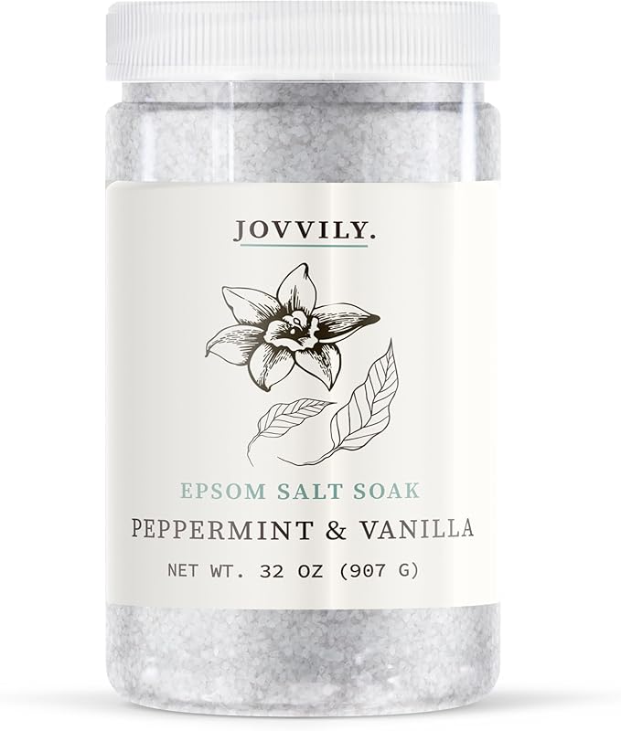 Jovvily Peppermint & Vanilla Epsom Salt - 2 lb - Scented Soaking Solution for Body & Feet