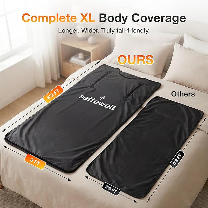 Infrared Sauna Blanket | XL Size Fits 6'5" | Low EMF Sauna Blanket for At-Home Muscle Recovery & Tension Release | Far Infrared Heat, Easy-Clean Waterproof Design, Fast Heating Temp 77–176°F