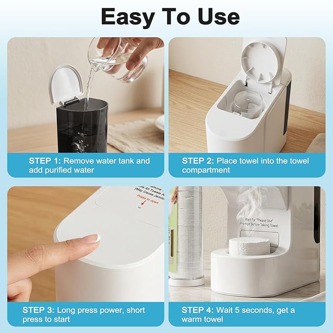 Hot Towel Dispenser, Smart Hot Face Towel Dispenser, 5-Second Rapid Heating, Automatic Heating & Dispensing, 131°F Constant Temperature, Includes 20 Compressed Towels, for Spa Bathroom & Home, White