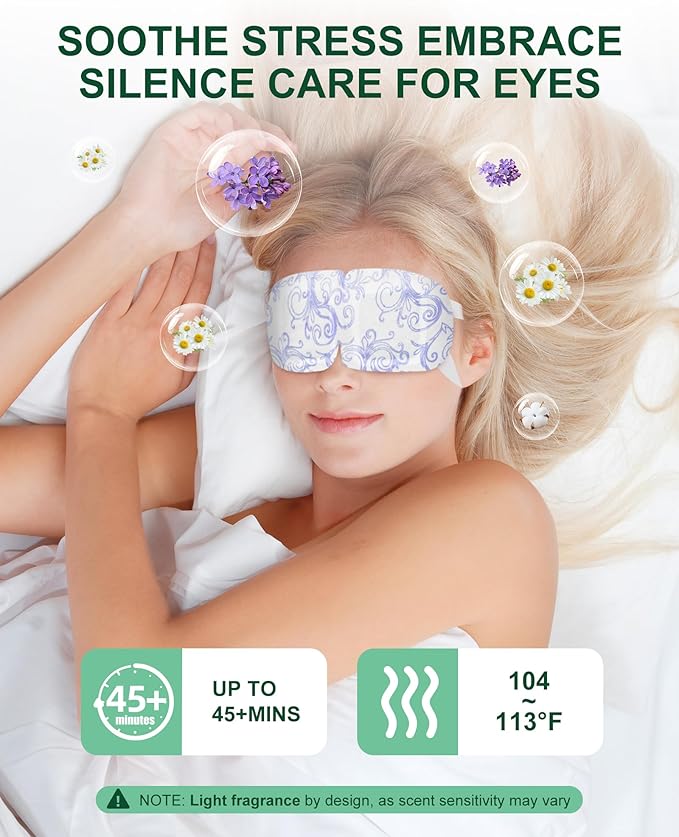 Self Heating Eye Mask for Dry Eyes 24 Pack, 45+ Min Steam Eye Masks Disposable Dark Circles Puffy for Sleep Travel Office, Warming Rest Eye Mask Best Gifts for Women and Loved Ones (Unscented)