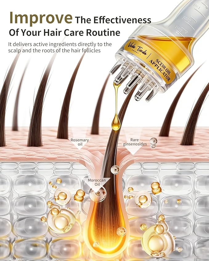 Rosemary Hair Growth Oil Set - Scalp Massager Applicator and Moroccan Argan Oil-Infused Serum for Hair Regrowth and Scalp Health Care