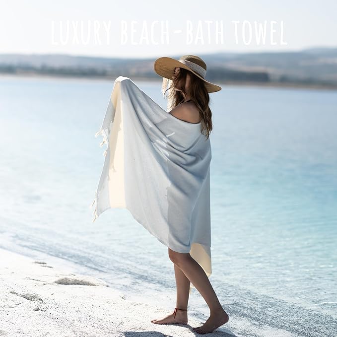 Turkish Beach Towels Oversized Clearance XL 40x71- Sand Free Beach Towel- 100% Cotton Soft Quick Dry Towel- Extra Large Travel and Pool Towels for Adults- Cloud Sandproof, Beach Essentials for Women