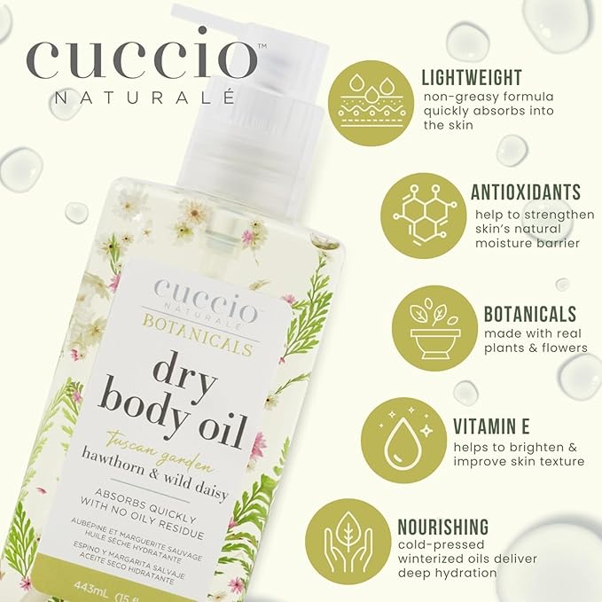 Cuccio Naturale Hydrating Dry Body Oil – Violet & Delicate Peony, Fast‑Absorbing Non‑Greasy Moisturizer for Soft Radiant Skin, 15 fl oz