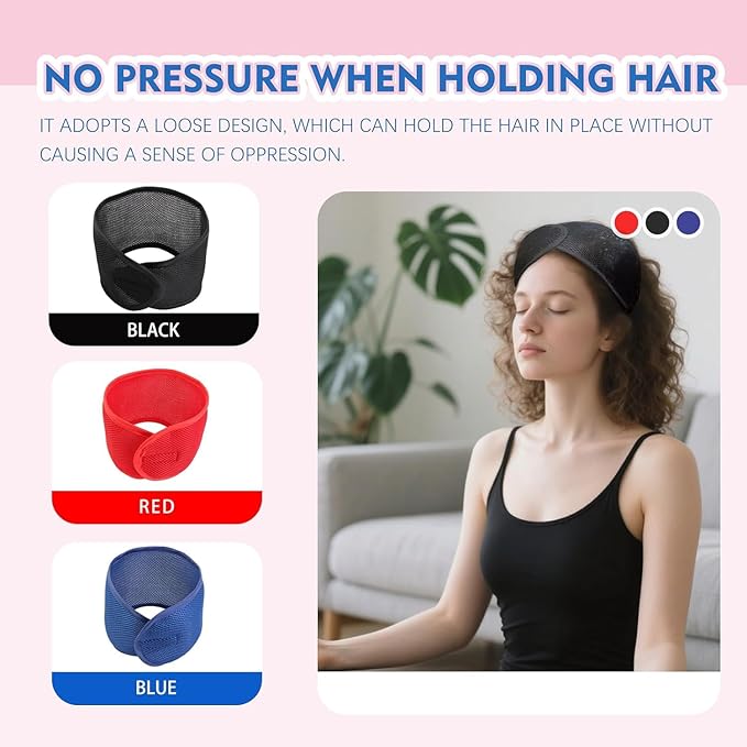 2Pcs black and red Mesh Hair Wraps, Thicker Soft Head Wraps for Women, Adjustable Stretchable Wrap Cap for Women Long Short Hair, Non-slip Washable Mesh Hairs for Makeup Washing Sleeping Spa