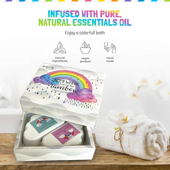 Bath Bombs for Kids - All Natural Magic Rainbow BathBombs with Organic Ingredients, Moisturizing, Vibrant Colors & Rich Bubbles, Cloud Bath Bombs, Birthday Gifts for Kids, Mothers Day Gift for Mom