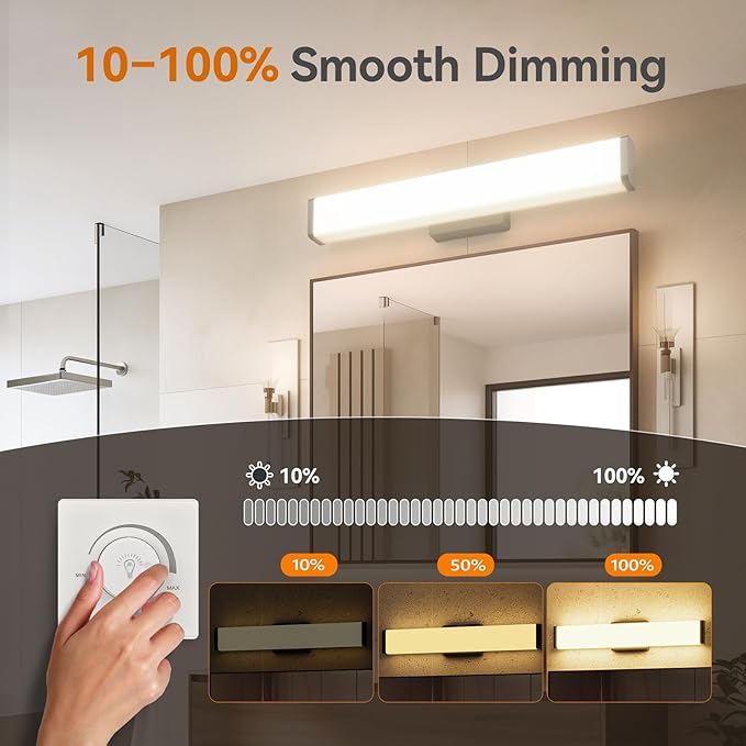 Amico Bathroom Vanity Light Over Mirror 24 inch, Dimmable 5CCT Led Vanity Lights for Bathroom, Modern Black Wall Light-ETL Certificated