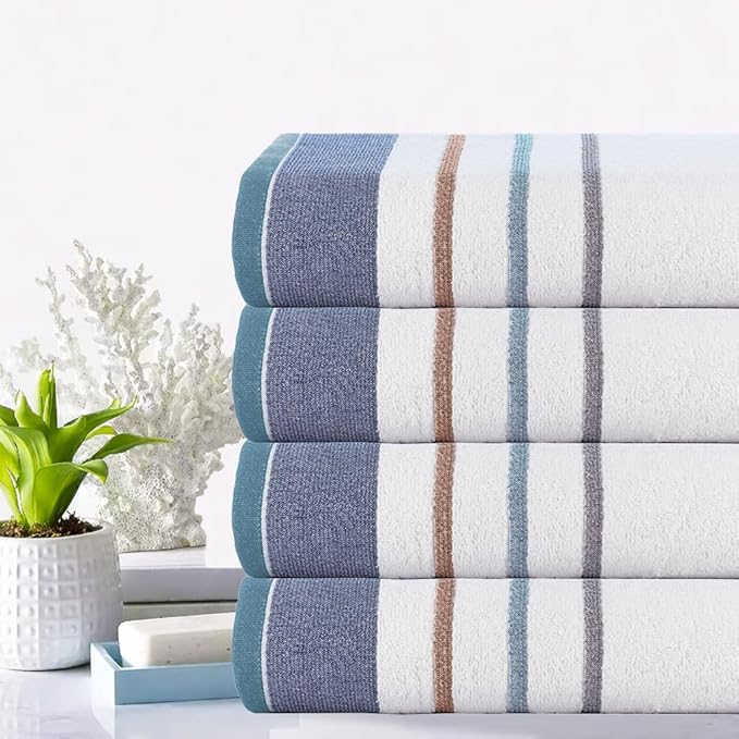 CASA COPENHAGEN White Bay 4Pcs 100% Egyptian Cotton Designer Hand Towels Gift Set- Grey - Denim 600 GSM, 28"x16", 4Hand Towels for Bathroom Set for Women & Men
