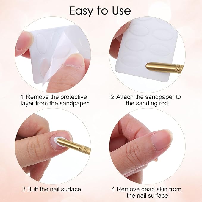 100/180 Grit Sandpaper Sheets Dual Ended Nail Cuticle Pusher, Cuticle File Stainless Steel Nail Pusher Russian Prep Nails Pushers Self-Adhesive Sandpaper for Manicure Pedicure Nails Care Tools, Gold