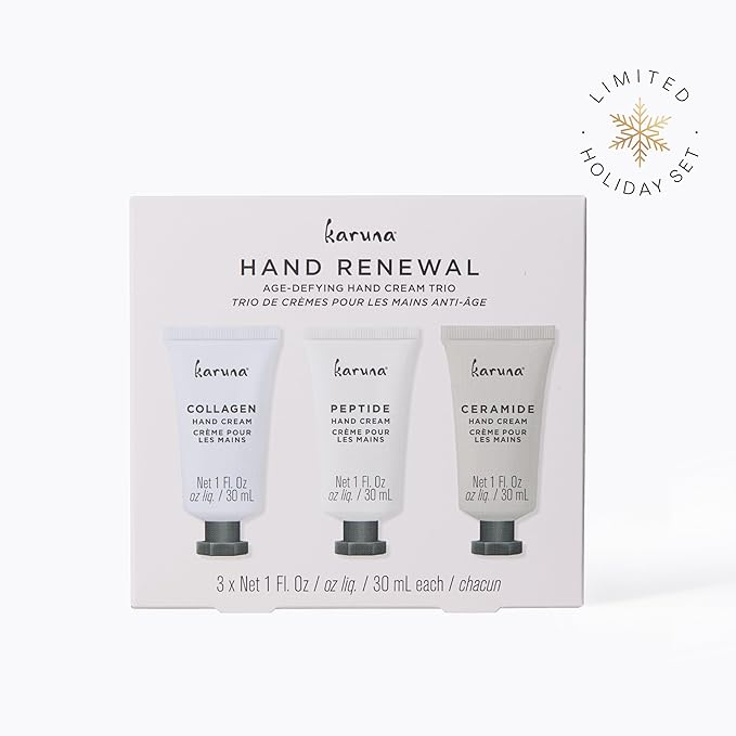 Karuna Age-Defying Hand Cream Trio, 3 Pack Hand Renewal (15ml Each) – Hydrating, Nourishing Hand Lotion Gift Set