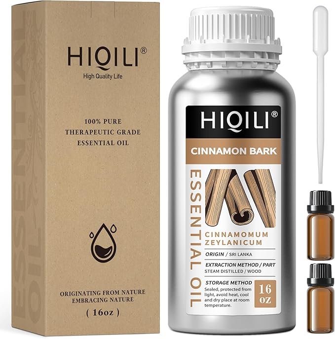 HIQILI Cinnamon Essential Oil for Candle, Spary & Diffuser - 100% Pure Natural - Indoor and Outdoor
