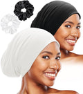 Sleep Cap Bonnet for Sleeping Black Women, Adjustable Cooling Ice Silk Lined Bonnet for Curly Braids Hair Cover Beanie Hat