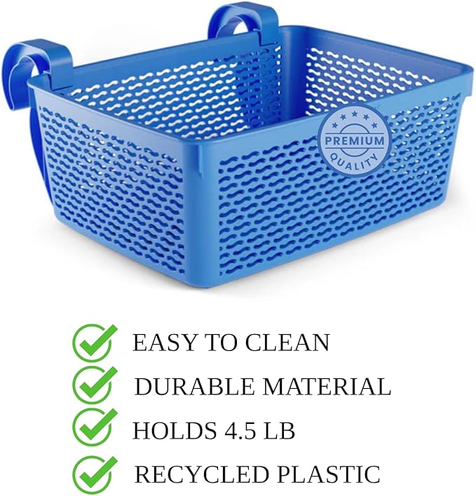 2 Packs XL Poolside Storage Basket for Above Ground Pools – 15.6" L x 12.1" W x 6.1" H - Swimming Pool Organizer Patio Accessories – Made in Europe – (Blue)
