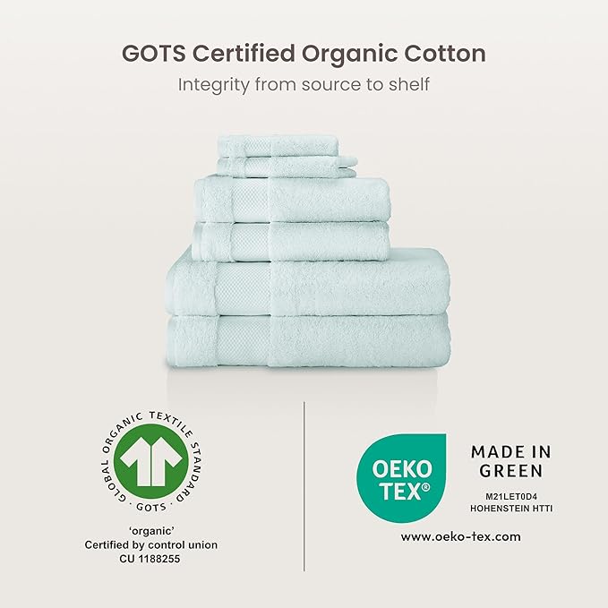 BIOWEAVES 100% Organic Cotton 700 GSM Plush Washcloths 13" x 13" GOTS Certified - Seafoam, Pack of 12