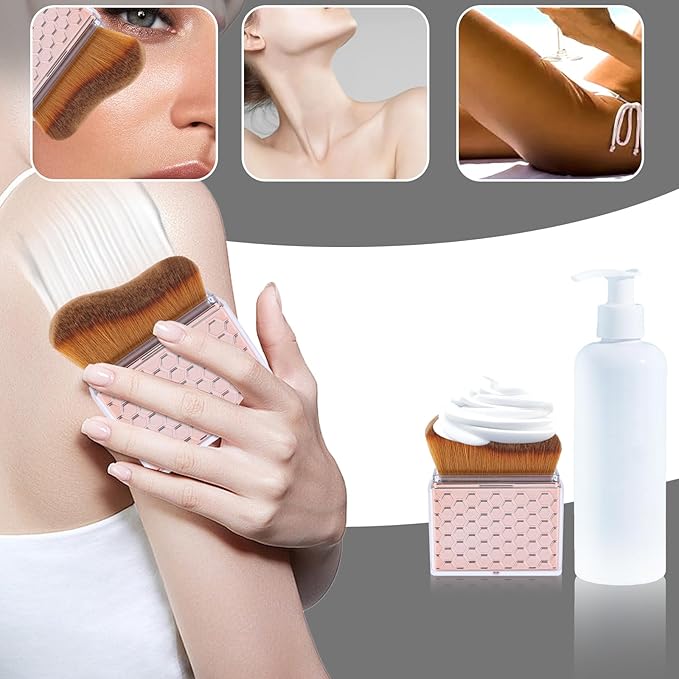 Retractable Self Tanning Brush with Cover, Self Tanner Kabuki Bronzer Makeup Applicator for Blending Tan Liquid Foundation Sunscreens Body Face Leg Arm (Rose Gold)