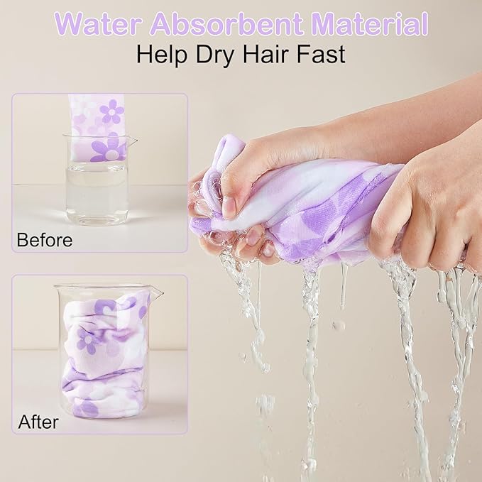 Basumee Microfiber Hair Towel Wrap for Kids 2 Pack Rapid Drying Hair Towel with Button Hair Turbans for Wet Hair Wraps Head Towel Wrap for Women and Girls