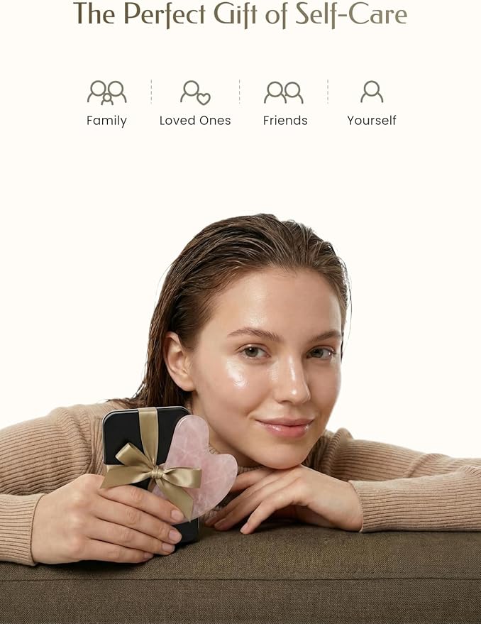 Gua Sha Facial Tool – Pink Stone Guasha Tool for Face & Neck – Face Massager Tool for Lymphatic Drainage, Puffiness Reduction & Jawline Sculpting (Pink)