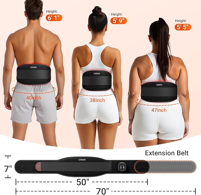 Comfytemp Cordless Red Light Therapy Massage Belt with Vibration for Back, Wearable FSA Eligible HSA Near Infrared Lower Back Massager, Portable Birthday Mothers Day Gifts for Women Mom, 660nm & 850nm